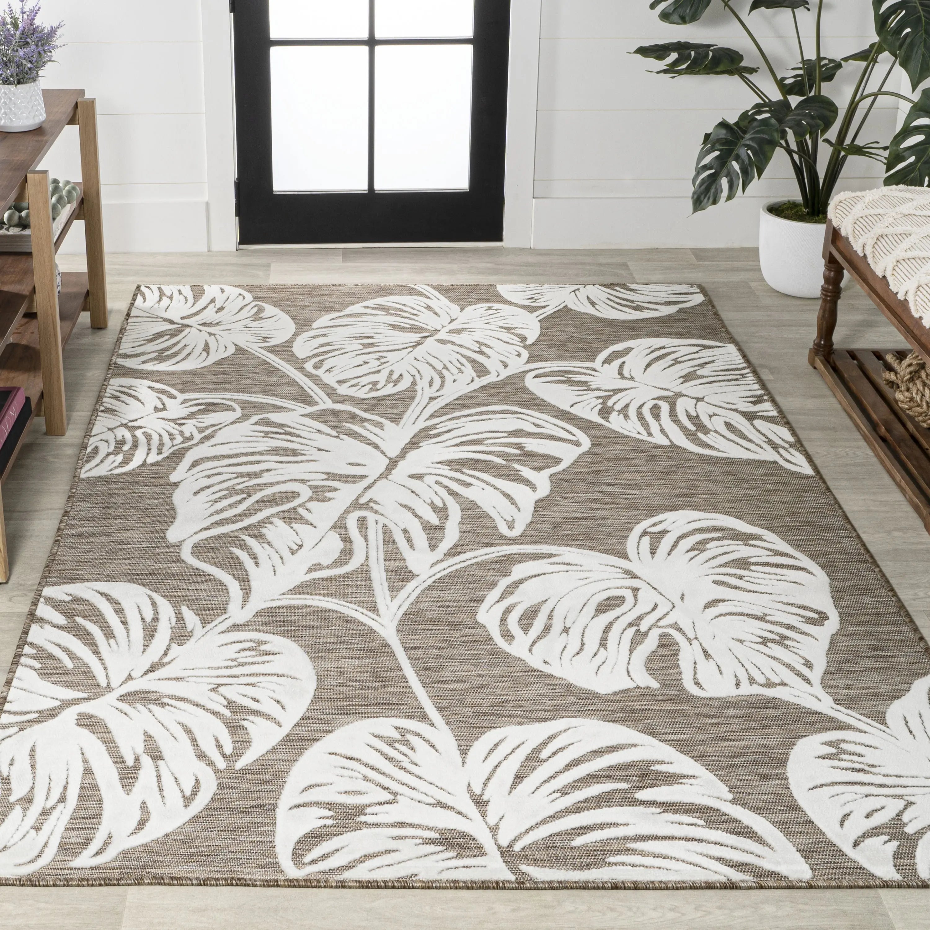 5' X 8' Brown And Ivory Floral Indoor Outdoor Area Rug Homeroots Outdoor