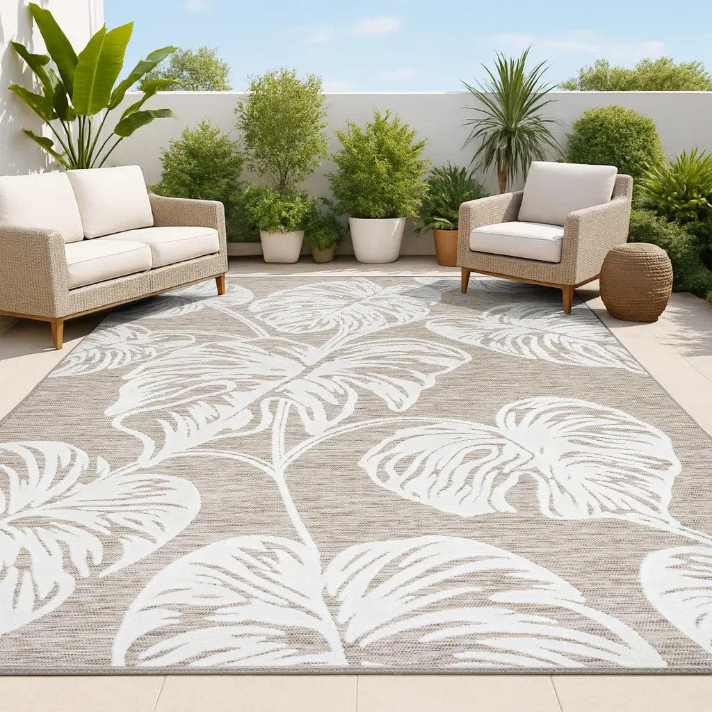5' X 8' Brown And Ivory Floral Indoor Outdoor Area Rug Homeroots Outdoor