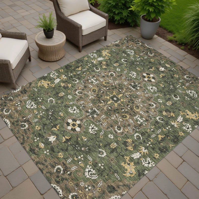 5' X 8' Brown And Ivory Floral Medallion Washable Indoor Outdoor Area Rug Homeroots Outdoor