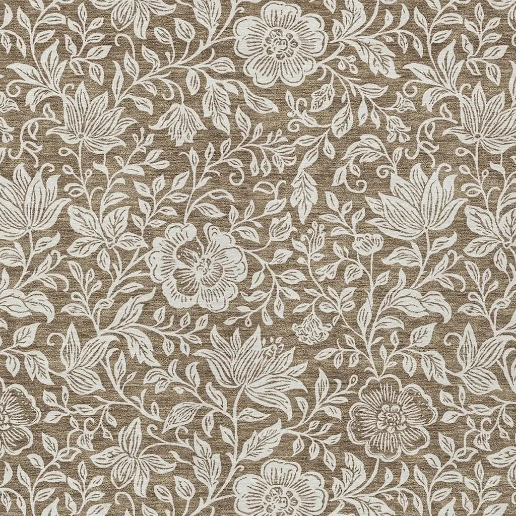 5' X 8' Brown And Ivory Floral Washable Indoor Outdoor Area Rug Homeroots Outdoor