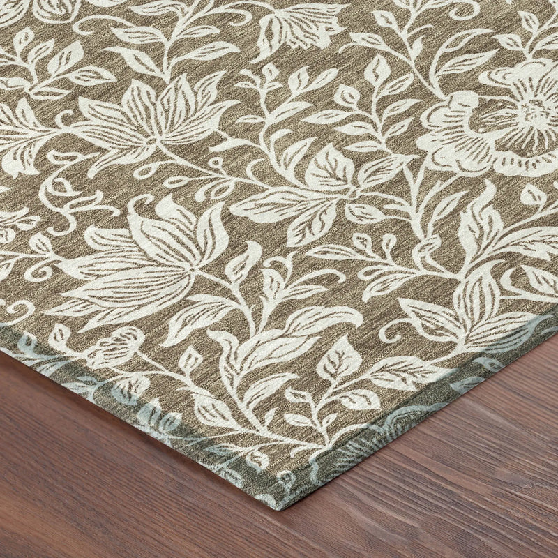 5' X 8' Brown And Ivory Floral Washable Indoor Outdoor Area Rug Homeroots Outdoor