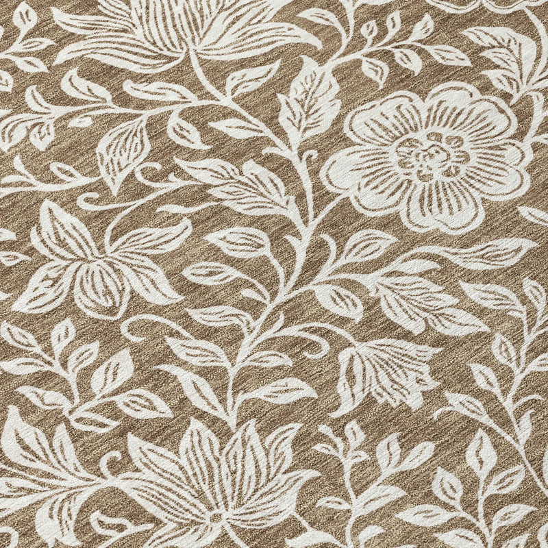 5' X 8' Brown And Ivory Floral Washable Indoor Outdoor Area Rug Homeroots Outdoor