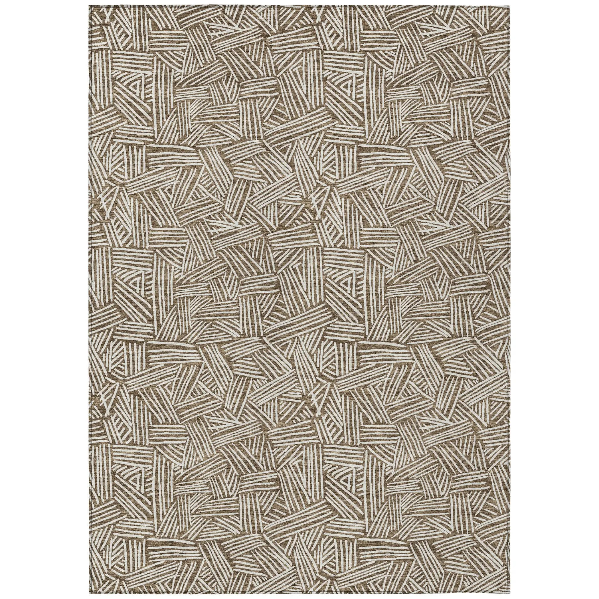 5' X 8' Brown And Ivory Geometric Washable Indoor Outdoor Area Rug Homeroots Outdoor