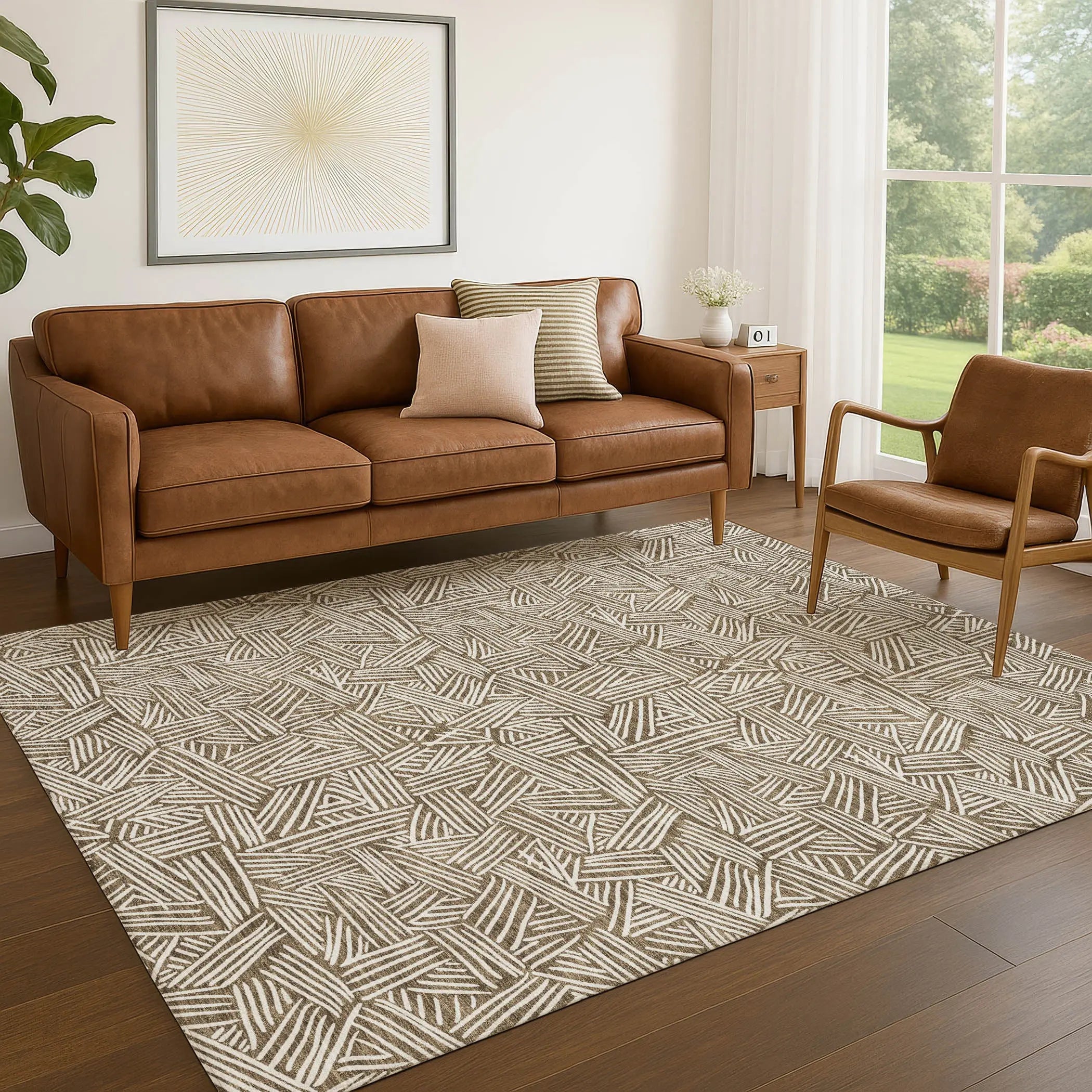 5' X 8' Brown And Ivory Geometric Washable Indoor Outdoor Area Rug Homeroots Outdoor
