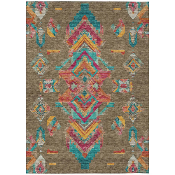 5' X 8' Brown And Ivory Tribal Washable Indoor Outdoor Area Rug Homeroots Outdoor