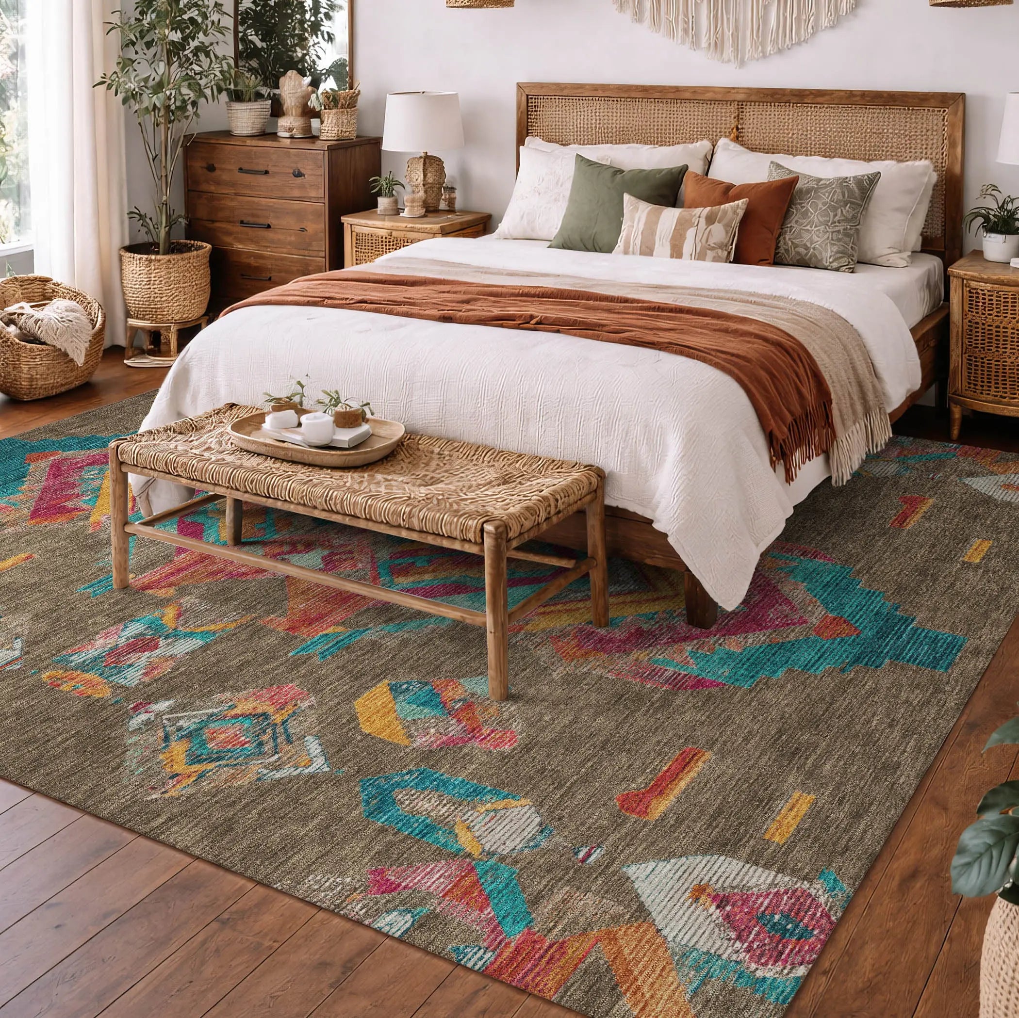 5' X 8' Brown And Ivory Tribal Washable Indoor Outdoor Area Rug Homeroots Outdoor