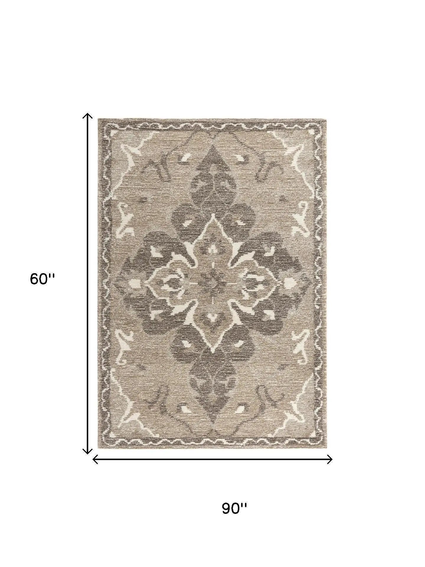 5' X 8' Brown And Ivory Wool Medallion Hand Tufted Area Rug Homeroots Home Decor