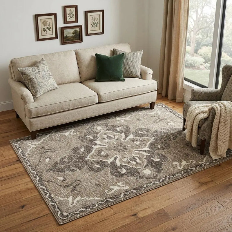 5' X 8' Brown And Ivory Wool Medallion Hand Tufted Area Rug Homeroots Home Decor