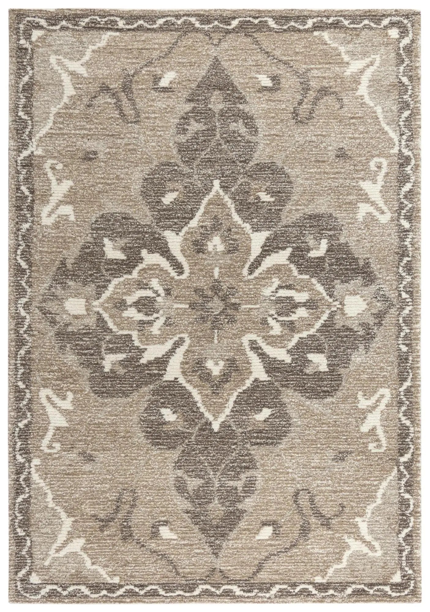 5' X 8' Brown And Ivory Wool Medallion Hand Tufted Area Rug Homeroots Home Decor