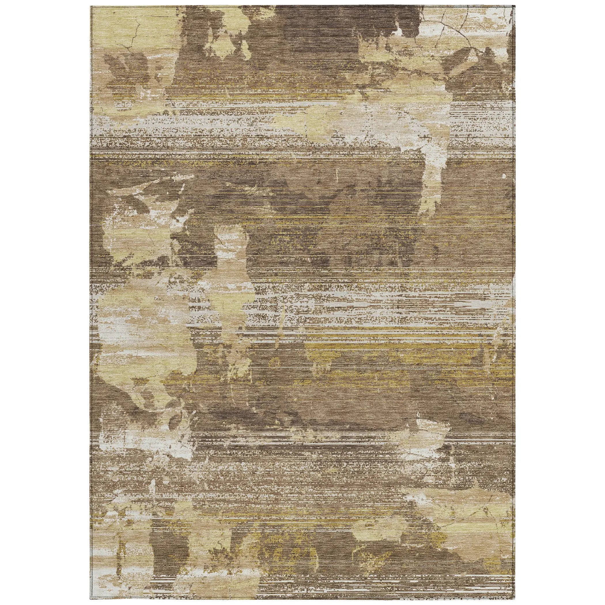 5' X 8' Brown And Khaki Abstract Washable Indoor Outdoor Area Rug Homeroots Outdoor