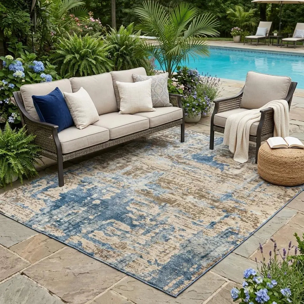 5' X 8' Brown And Khaki Abstract Washable Indoor Outdoor Area Rug Homeroots Outdoor