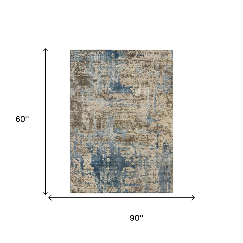 5' X 8' Brown And Khaki Abstract Washable Indoor Outdoor Area Rug Homeroots Outdoor