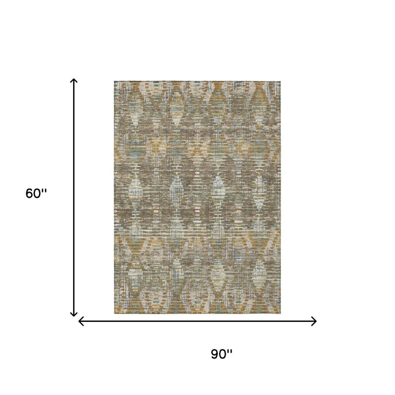 5' X 8' Brown And Khaki Floral Medallion Washable Indoor Outdoor Area Rug Homeroots Outdoor