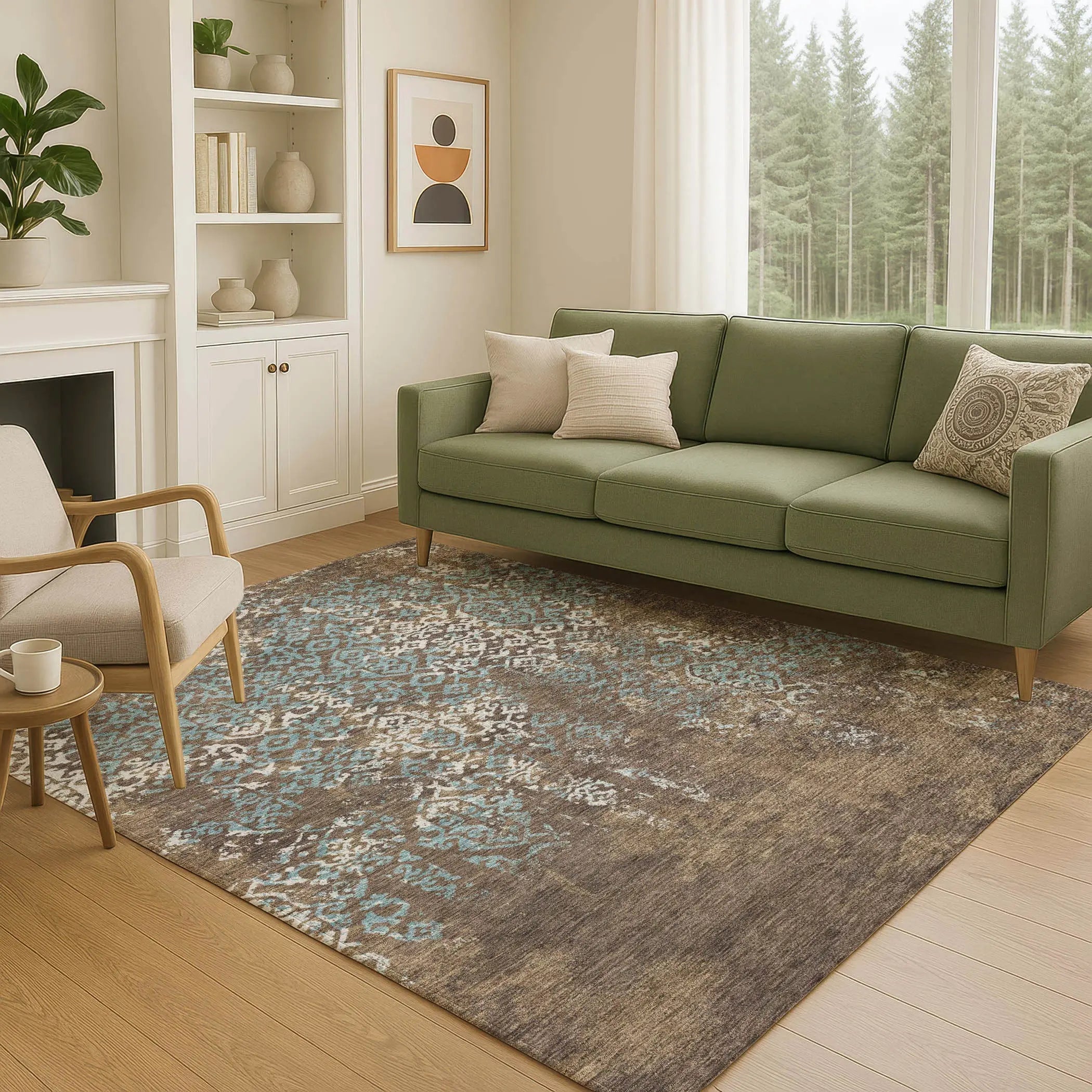 5' X 8' Brown And Khaki Oriental Washable Indoor Outdoor Area Rug Homeroots Outdoor