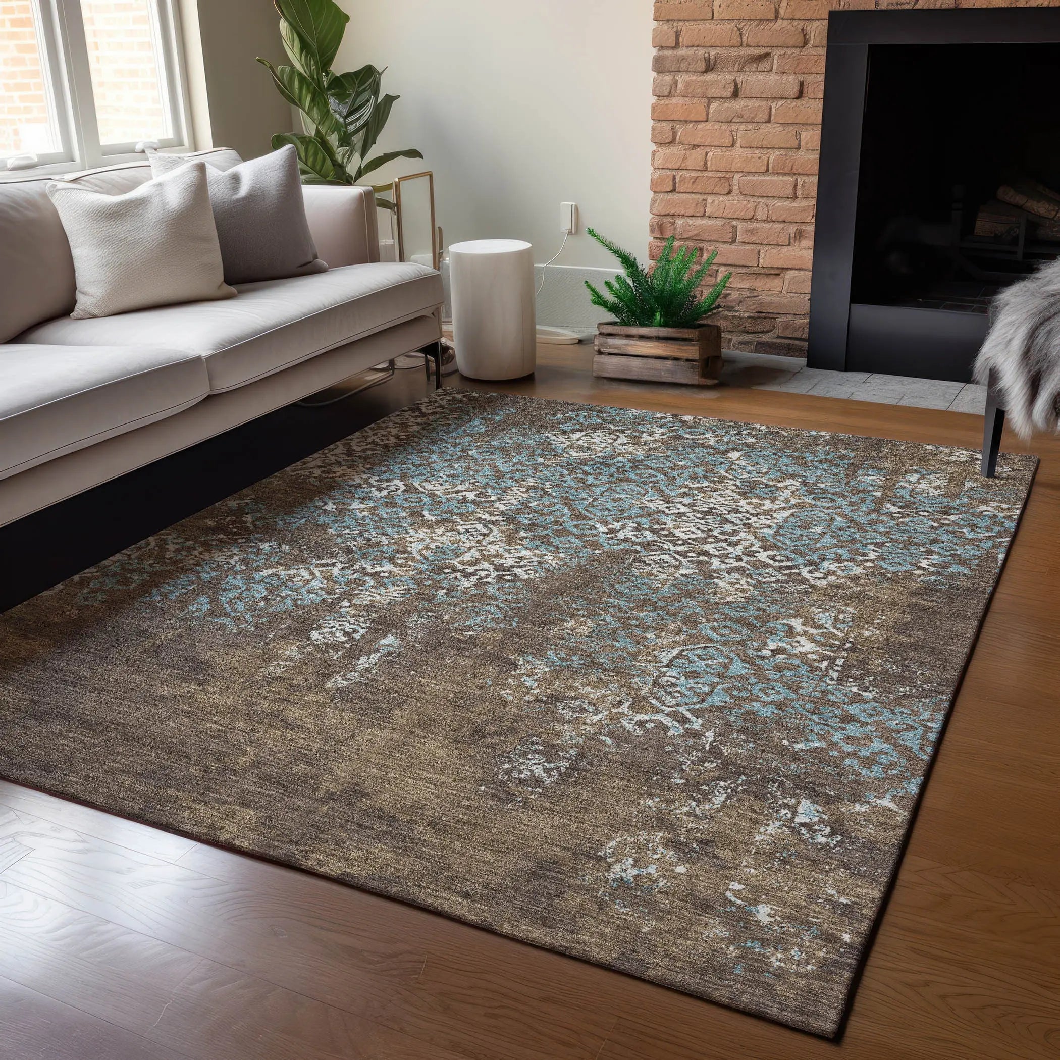 5' X 8' Brown And Khaki Oriental Washable Indoor Outdoor Area Rug Homeroots Outdoor