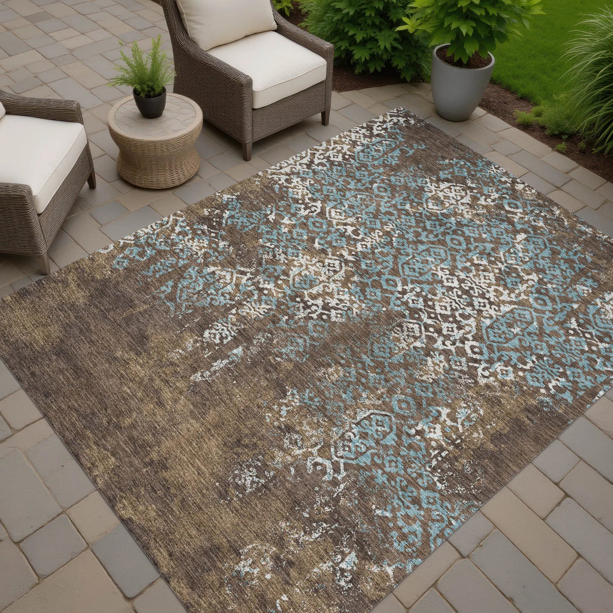 5' X 8' Brown And Khaki Oriental Washable Indoor Outdoor Area Rug Homeroots Outdoor