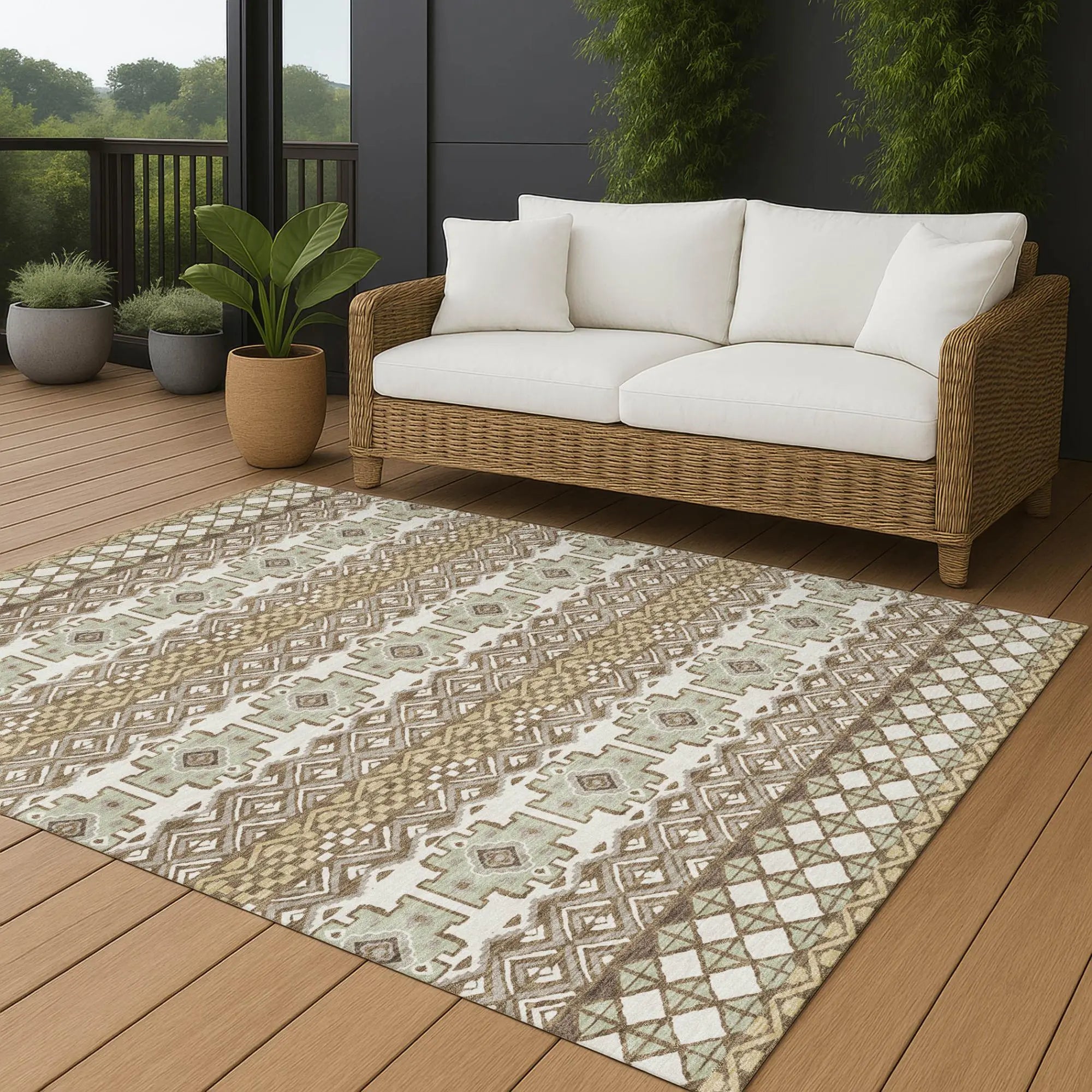 5' X 8' Brown And Khaki Striped Washable Indoor Outdoor Area Rug Homeroots Outdoor