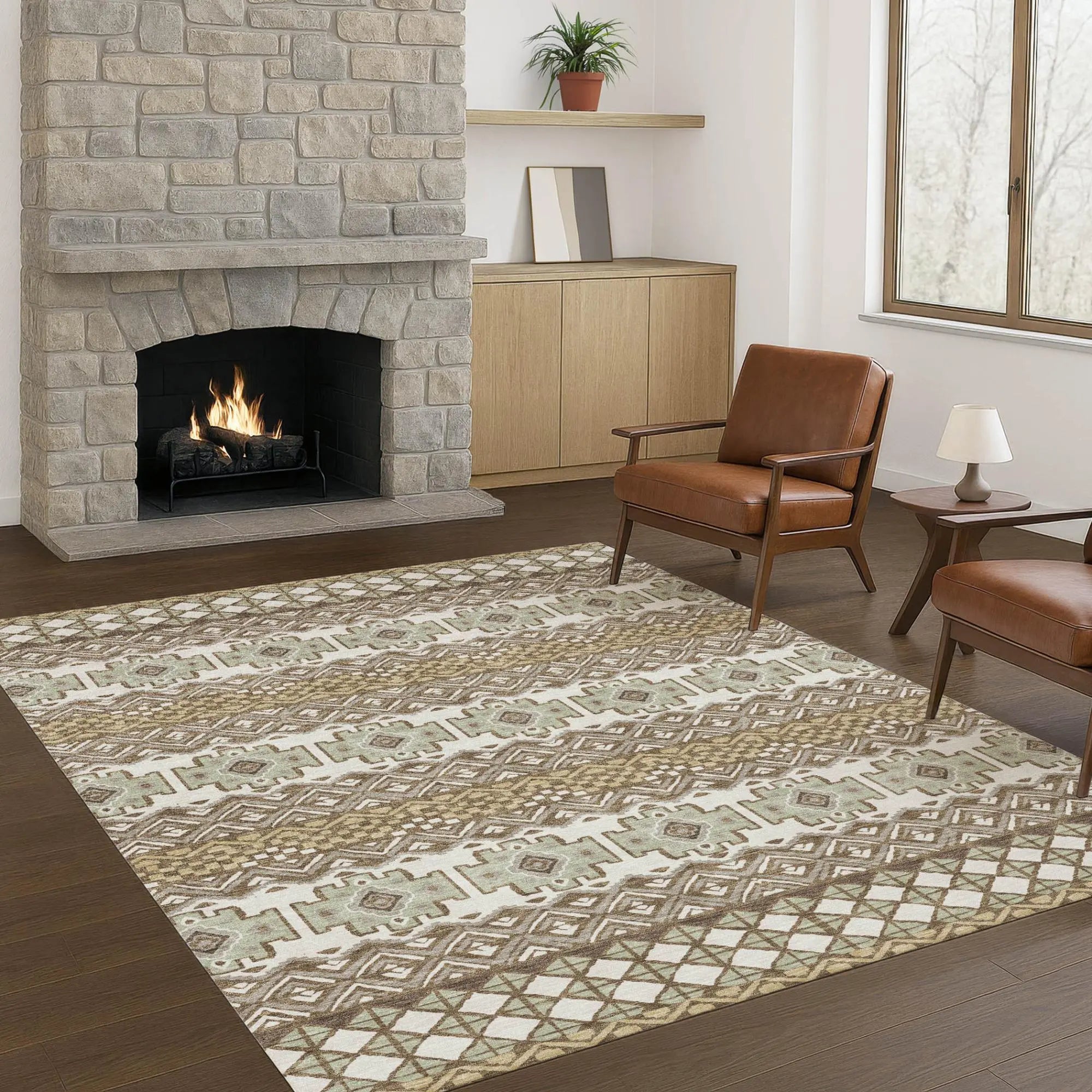 5' X 8' Brown And Khaki Striped Washable Indoor Outdoor Area Rug Homeroots Outdoor