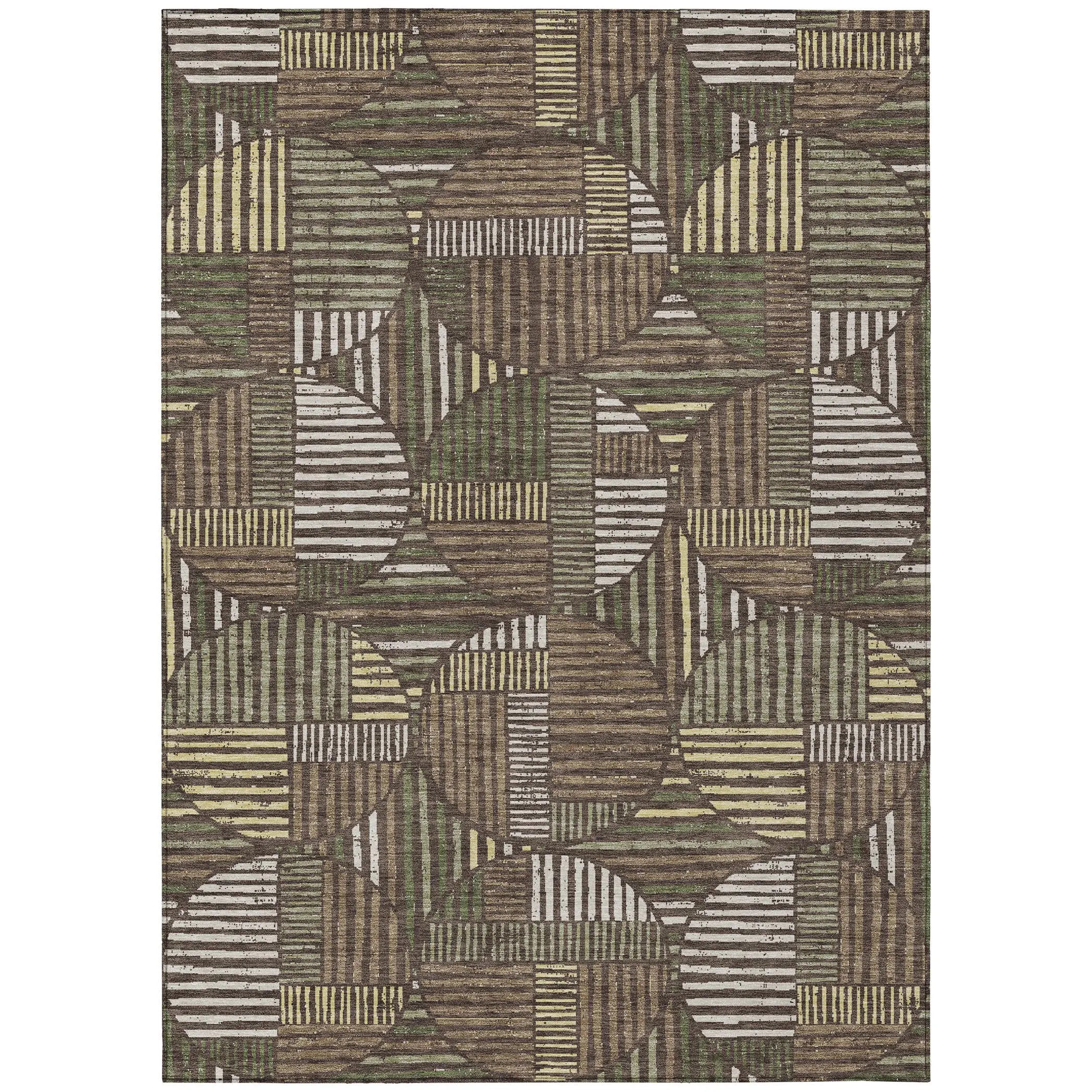 5' X 8' Brown And Linen Geometric Washable Indoor Outdoor Area Rug Homeroots Outdoor