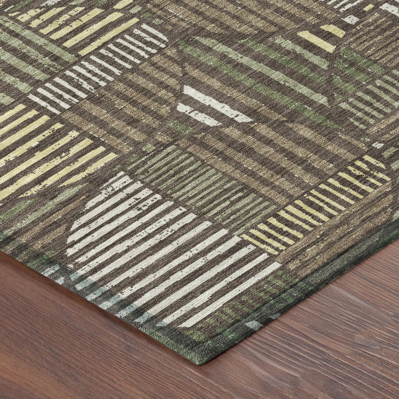 5' X 8' Brown And Linen Geometric Washable Indoor Outdoor Area Rug Homeroots Outdoor