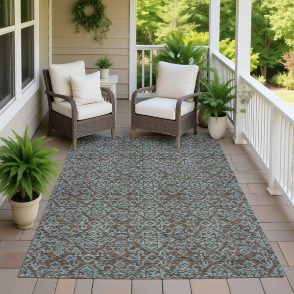 5' X 8' Brown And Linen Oriental Washable Indoor Outdoor Area Rug Homeroots Outdoor