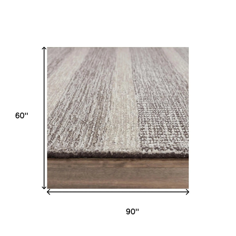 5' X 8' Brown And Natural Wool Striped Hand Tufted Area Rug Homeroots Home Decor