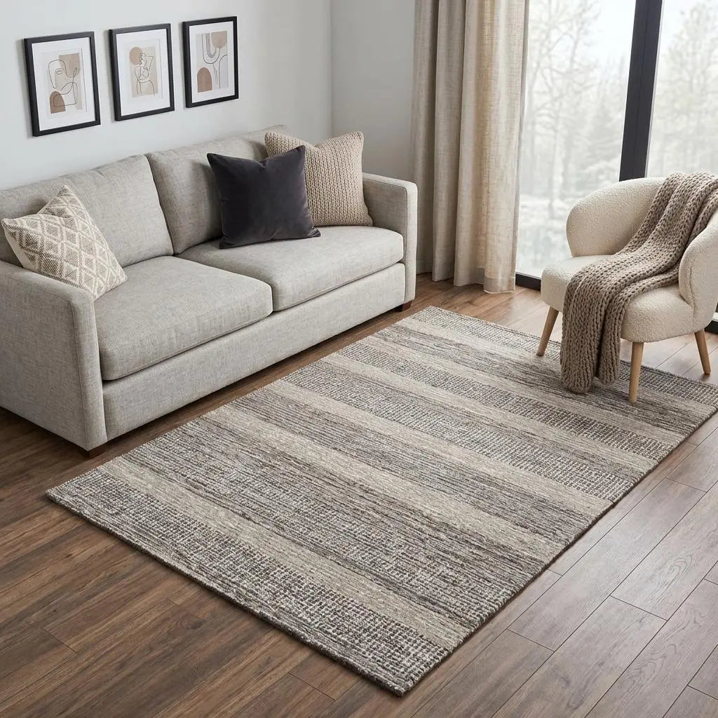 5' X 8' Brown And Natural Wool Striped Hand Tufted Area Rug Homeroots Home Decor