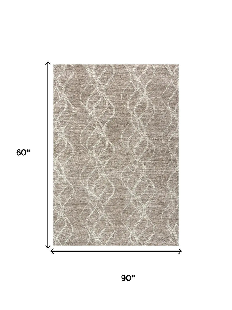 5' X 8' Brown And Natural Wool Trellis Hand Tufted Area Rug Homeroots Home Decor