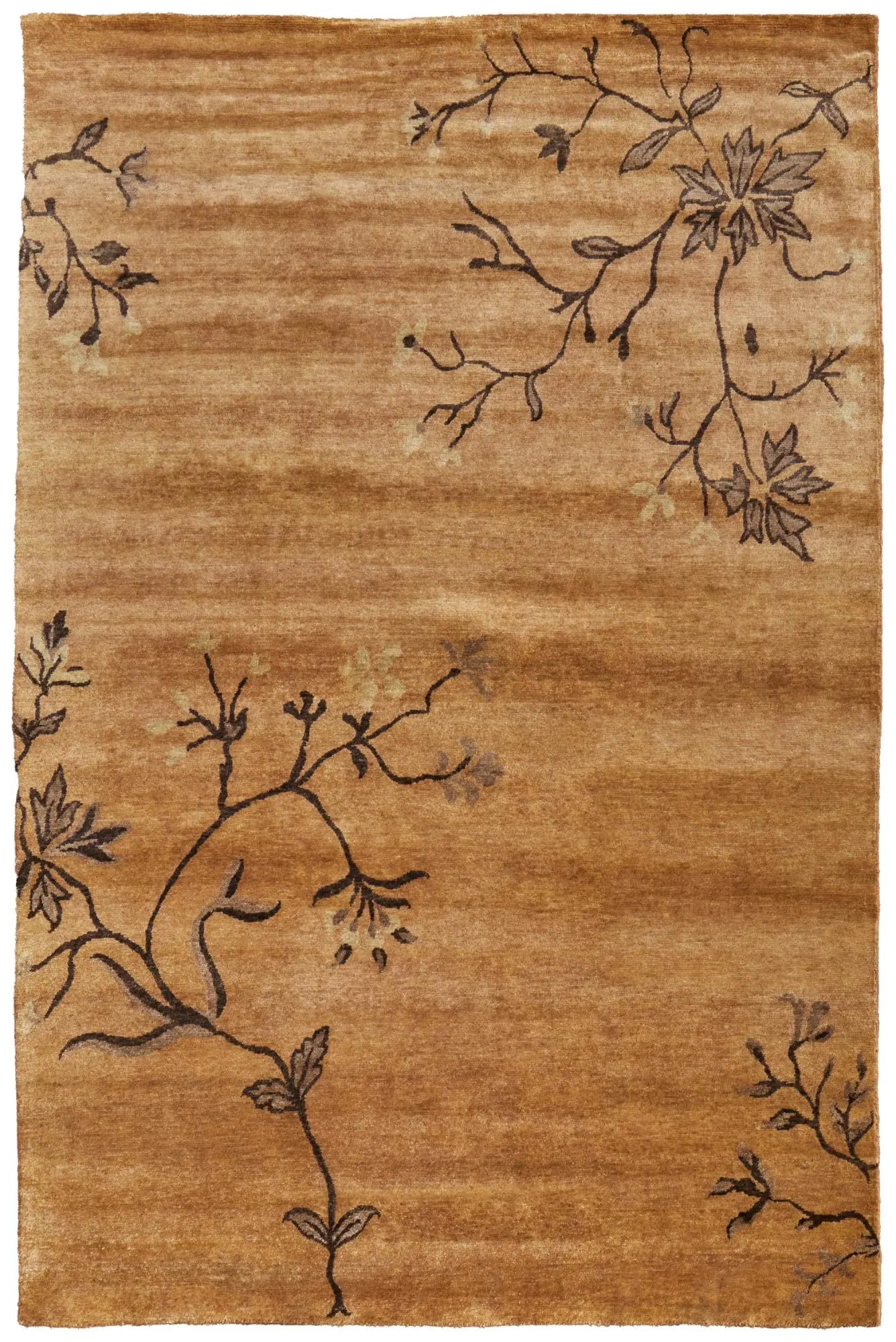 5' X 8' Brown And Orange Wool Floral Hand Knotted Area Rug Homeroots Home Decor