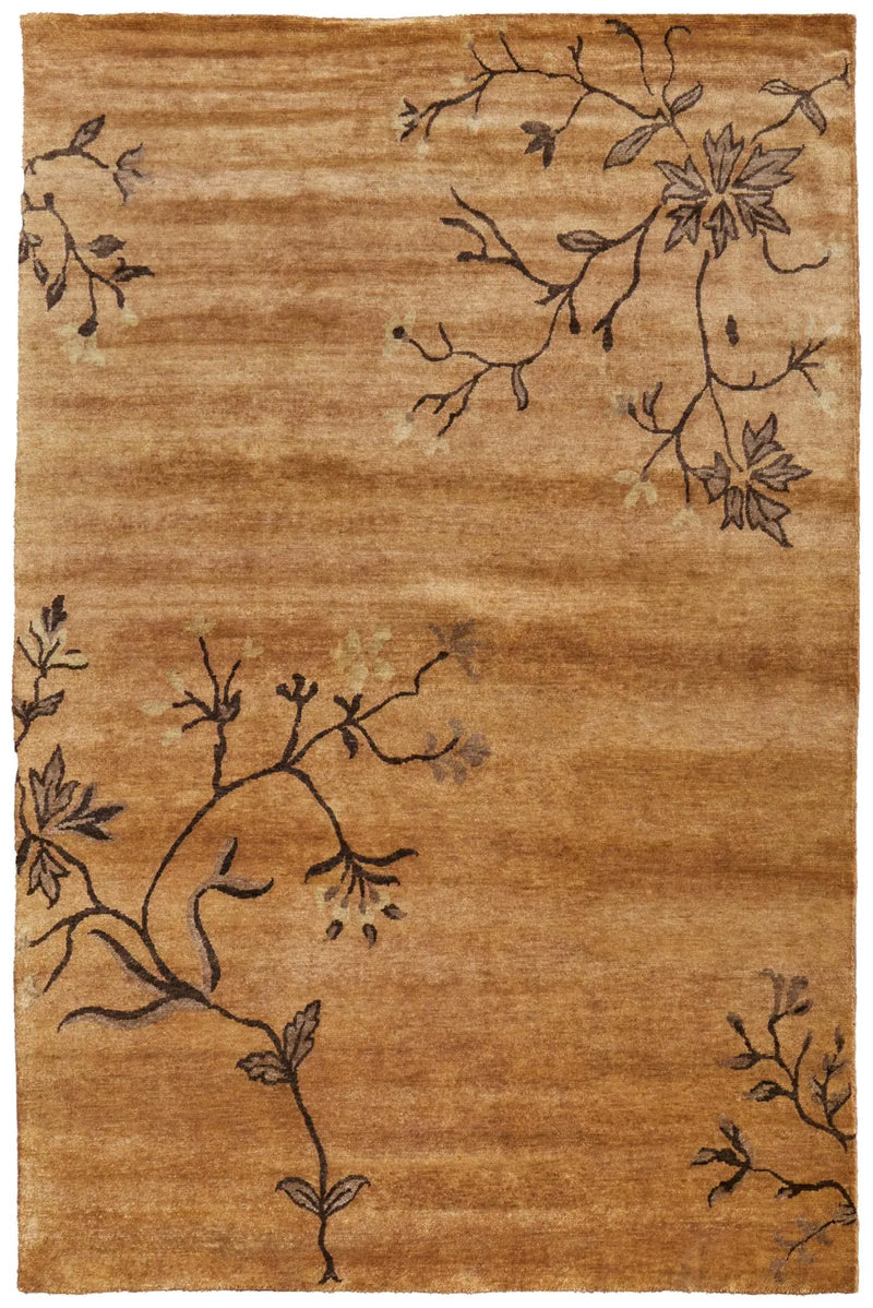 5' X 8' Brown And Orange Wool Floral Hand Knotted Area Rug Homeroots Home Decor