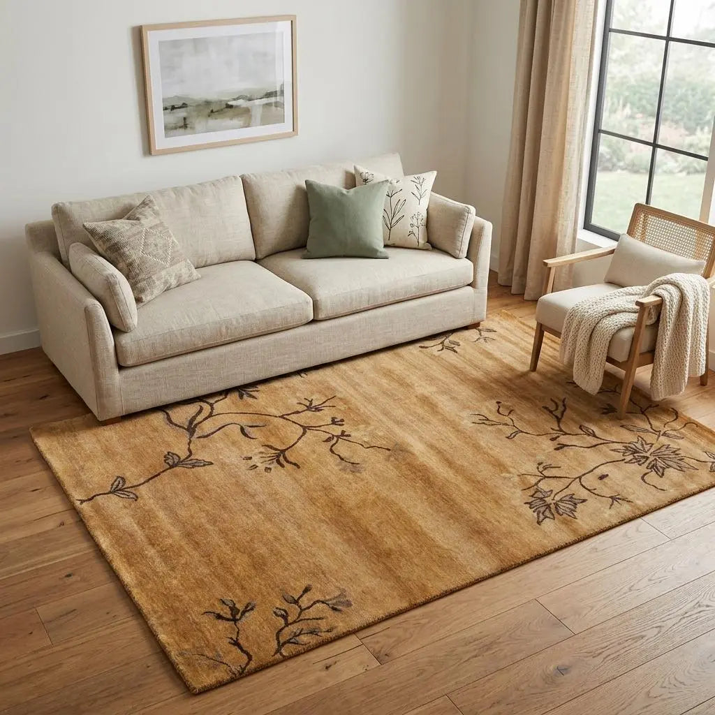 5' X 8' Brown And Orange Wool Floral Hand Knotted Area Rug Homeroots Home Decor