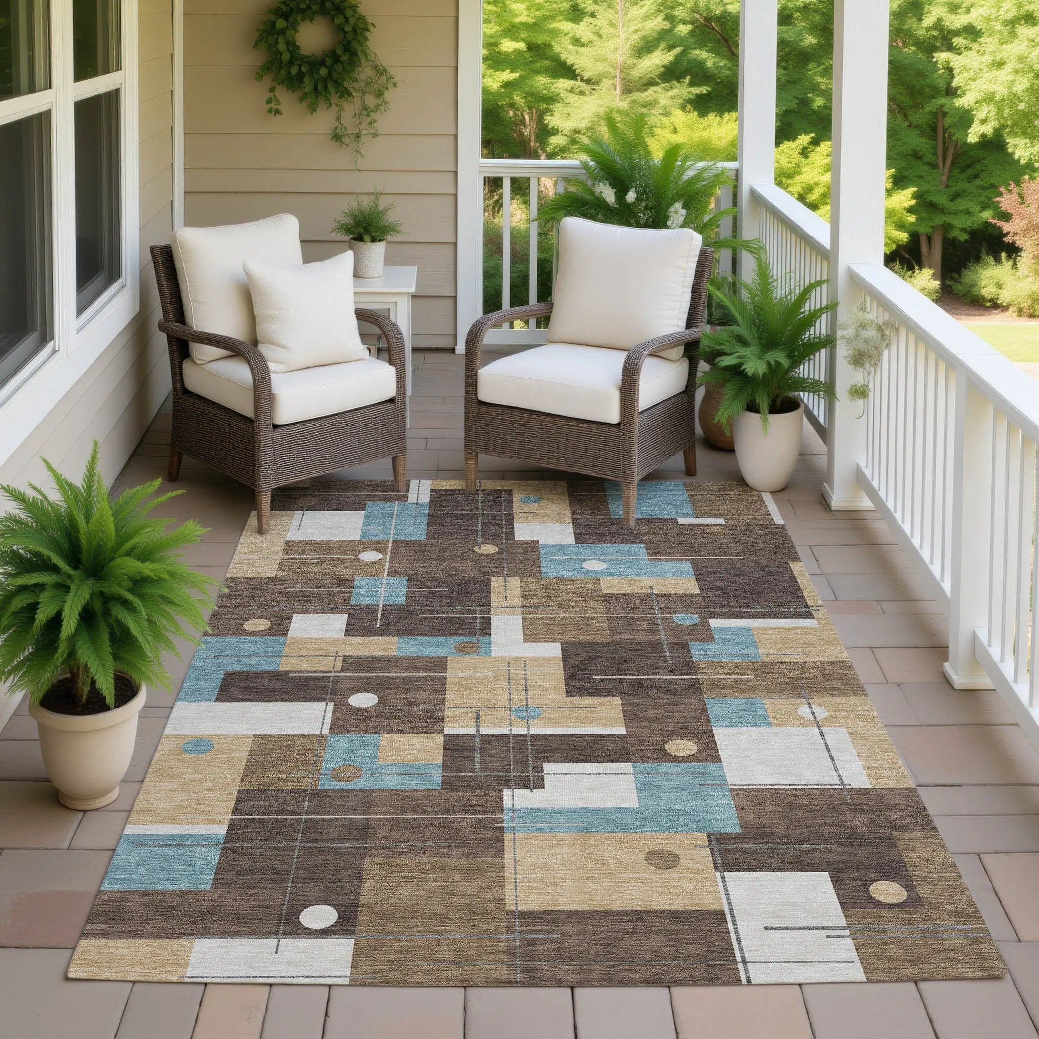 5' X 8' Brown And Pewter Geometric Washable Indoor Outdoor Area Rug Homeroots Outdoor