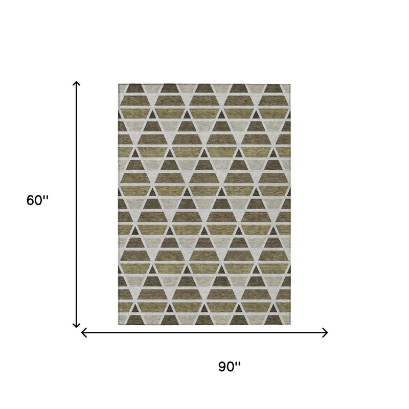 5' X 8' Brown And Pewter Geometric Washable Indoor Outdoor Area Rug Homeroots Outdoor