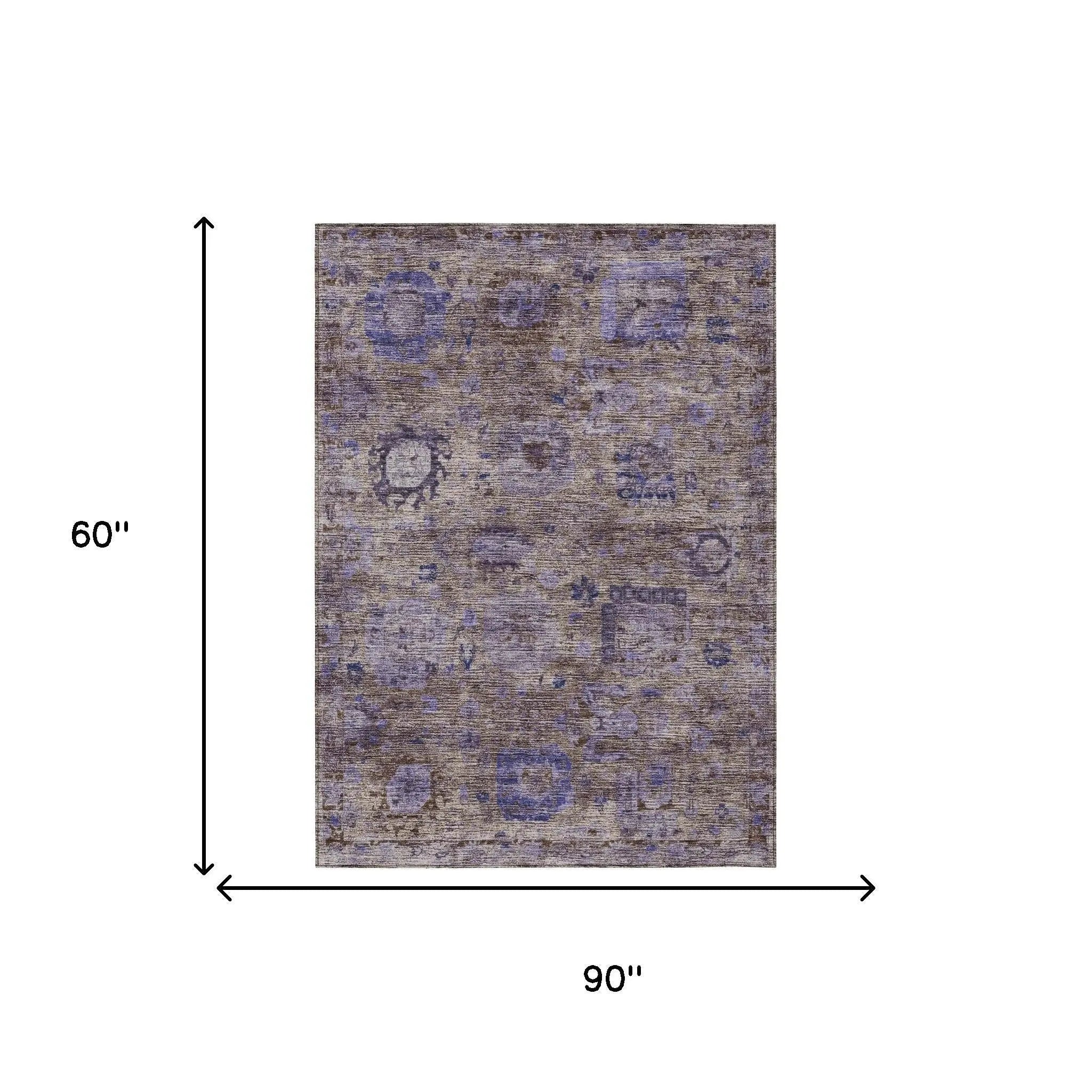 5' X 8' Brown And Plum Abstract Washable Indoor Outdoor Area Rug Homeroots Outdoor
