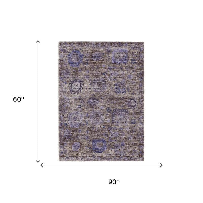 5' X 8' Brown And Plum Abstract Washable Indoor Outdoor Area Rug Homeroots Outdoor
