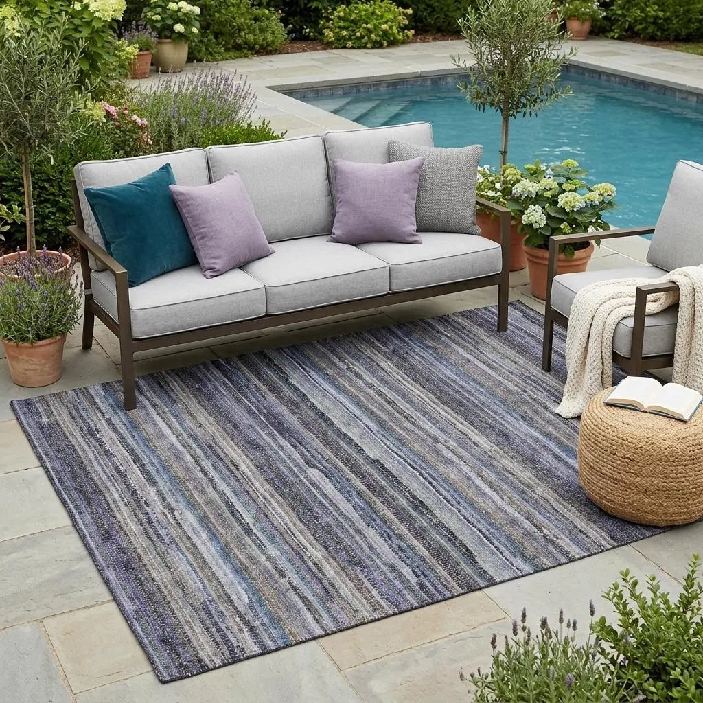 5' X 8' Brown And Plum Striped Washable Indoor Outdoor Area Rug Homeroots Outdoor