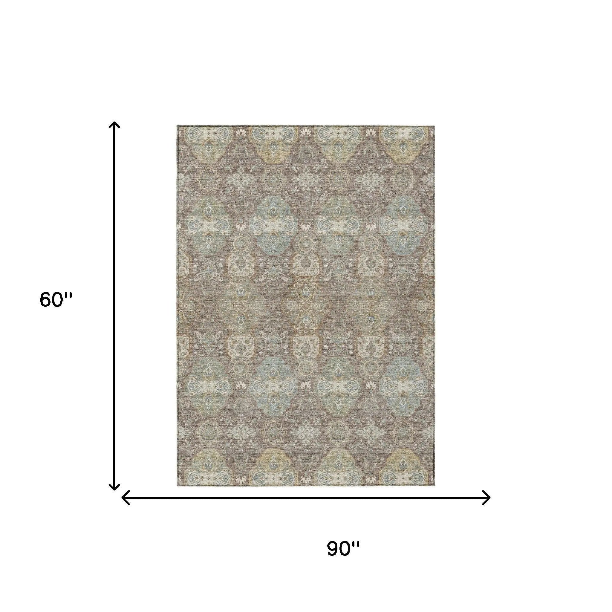 5' X 8' Brown And Sage Floral Washable Indoor Outdoor Area Rug Homeroots Outdoor