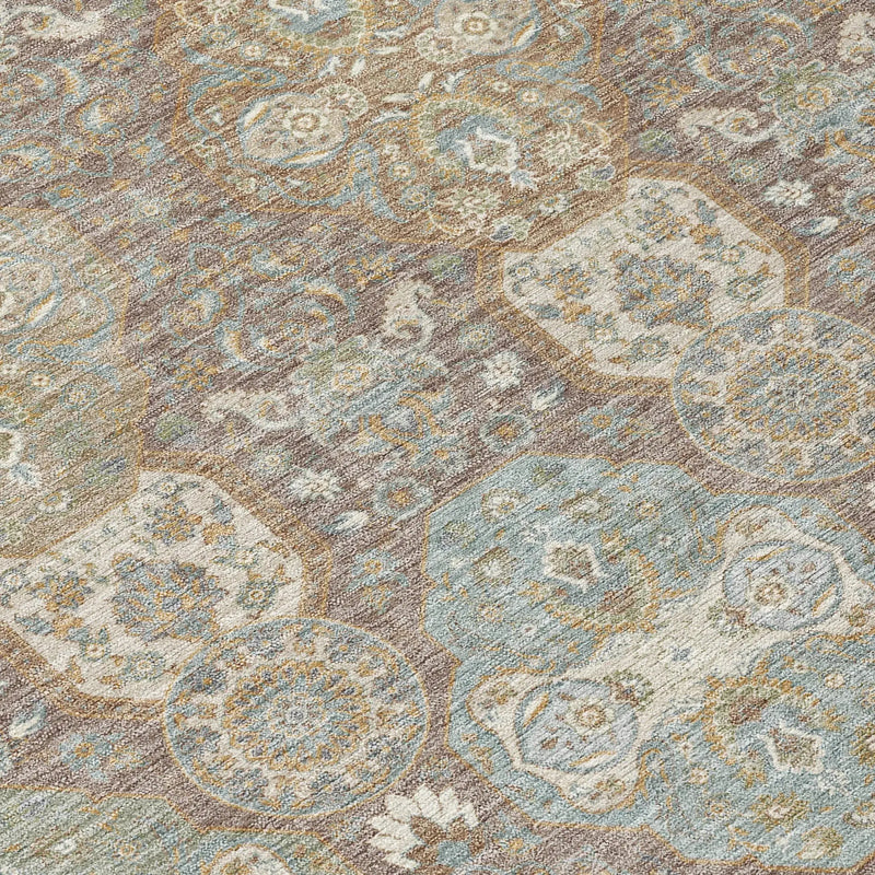 5' X 8' Brown And Sage Floral Washable Indoor Outdoor Area Rug Homeroots Outdoor
