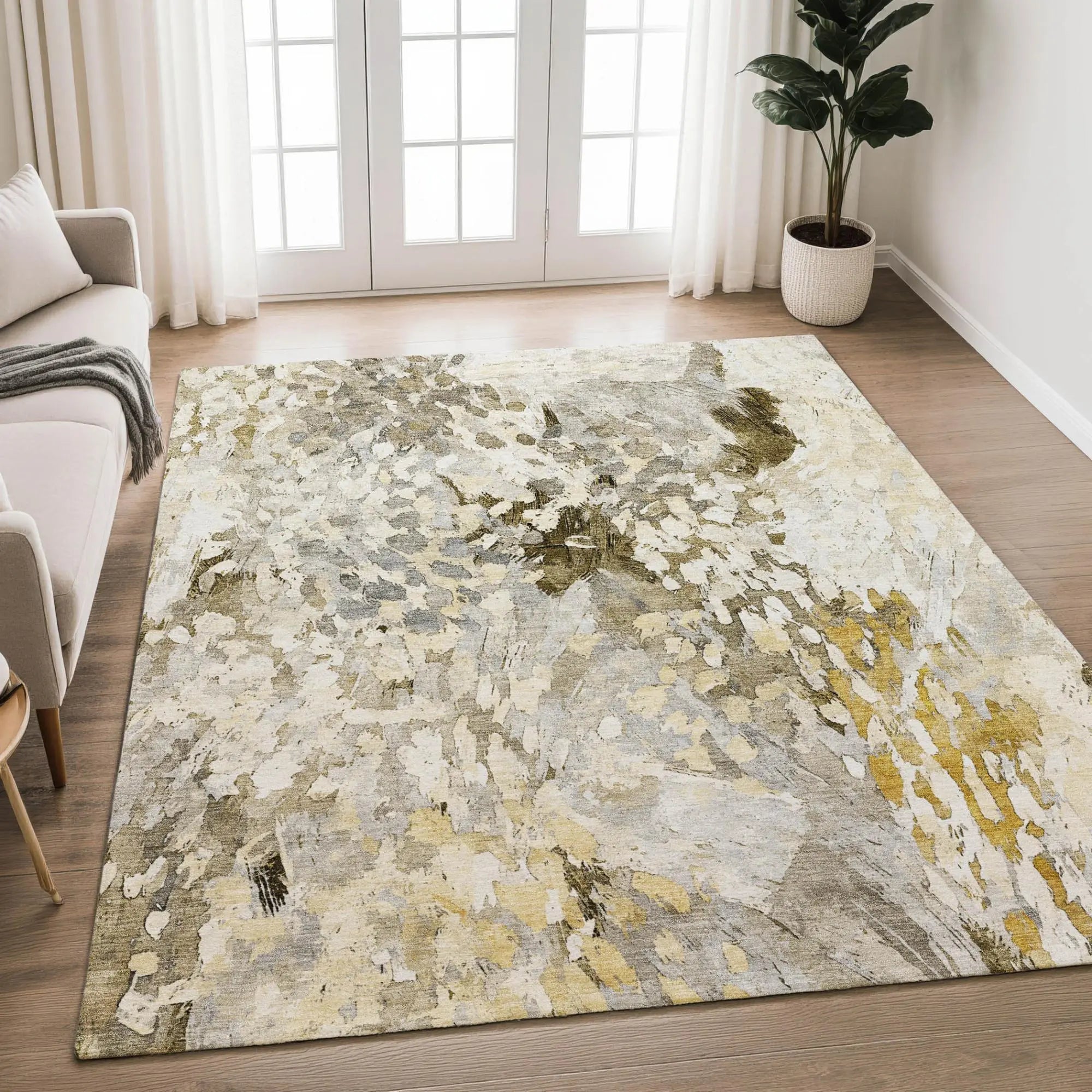 5' X 8' Brown And Silver Abstract Washable Indoor Outdoor Area Rug Homeroots Outdoor