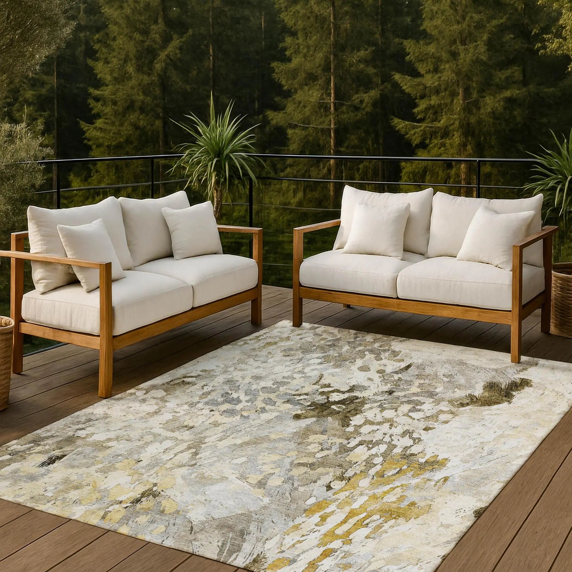 5' X 8' Brown And Silver Abstract Washable Indoor Outdoor Area Rug Homeroots Outdoor