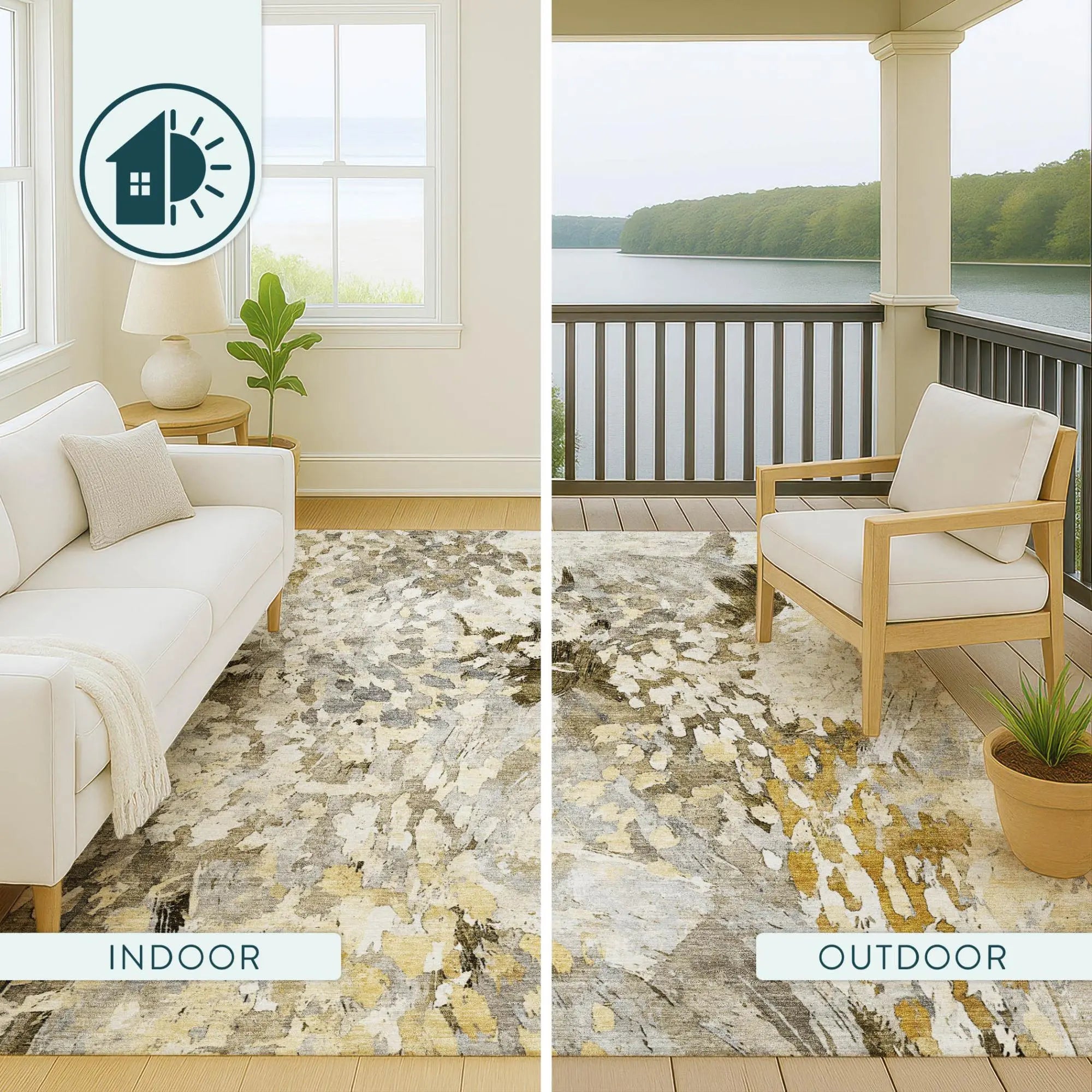 5' X 8' Brown And Silver Abstract Washable Indoor Outdoor Area Rug Homeroots Outdoor