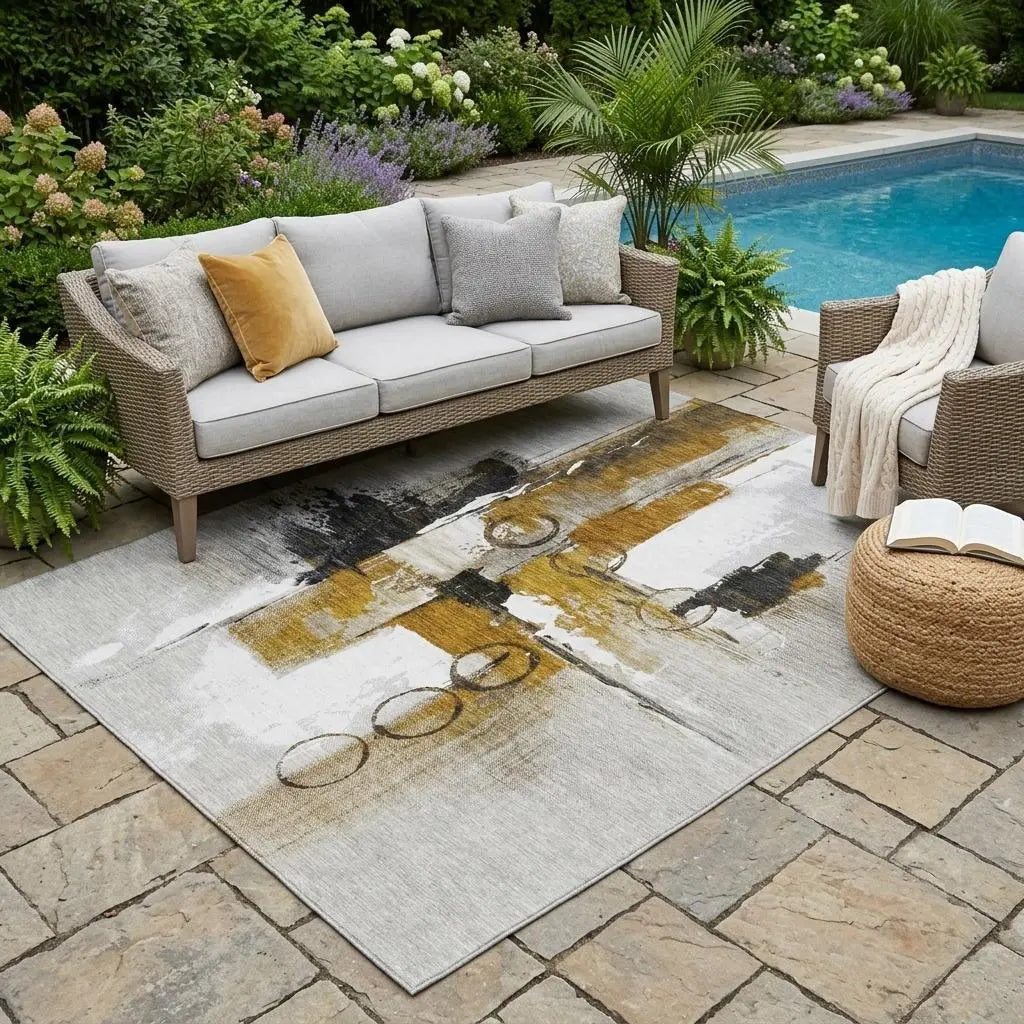 5' X 8' Brown And Silver Abstract Washable Indoor Outdoor Area Rug Homeroots Outdoor