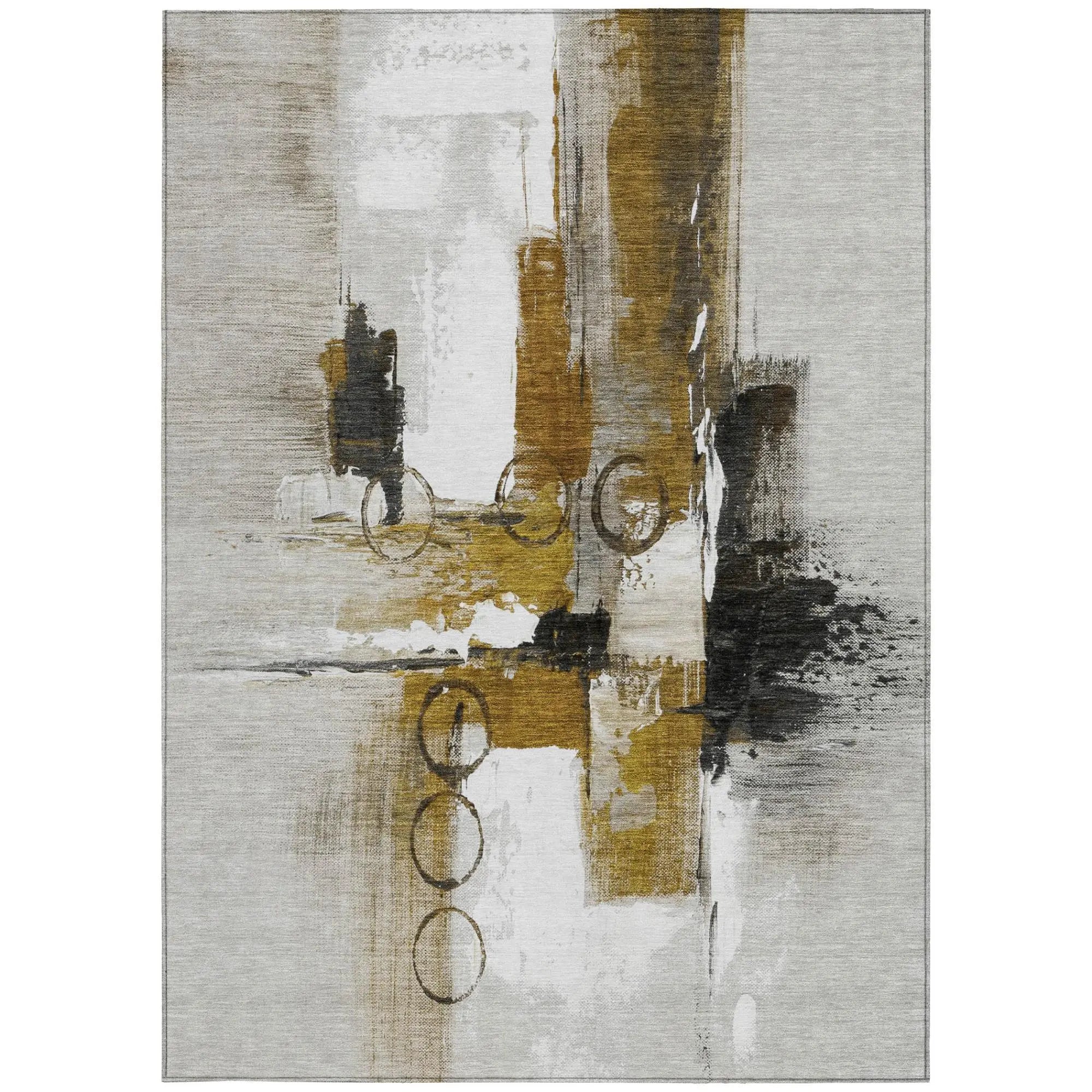 5' X 8' Brown And Silver Abstract Washable Indoor Outdoor Area Rug Homeroots Outdoor