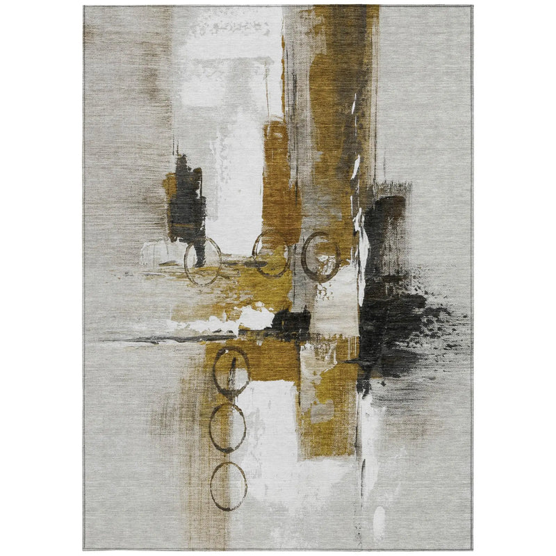 5' X 8' Brown And Silver Abstract Washable Indoor Outdoor Area Rug Homeroots Outdoor