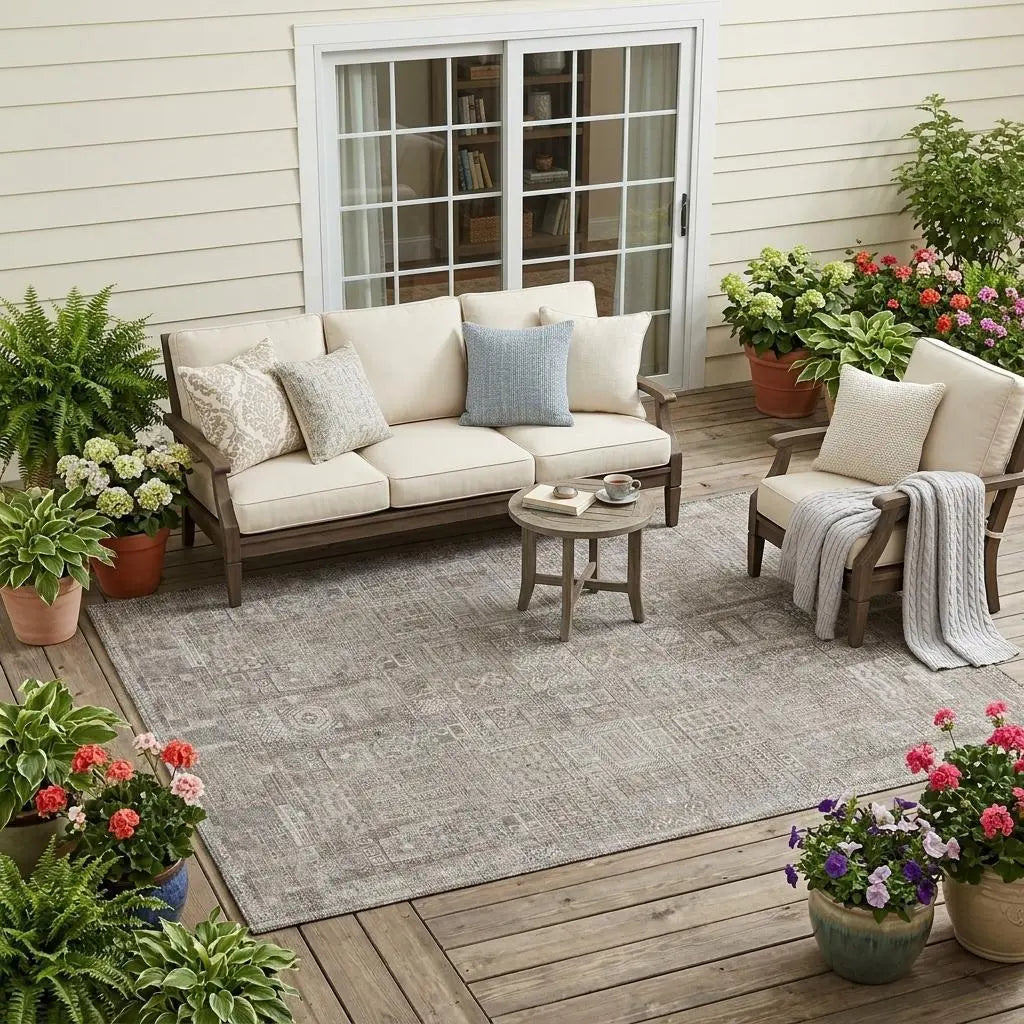 5' X 8' Brown And Silver Oriental Washable Indoor Outdoor Area Rug Homeroots Outdoor