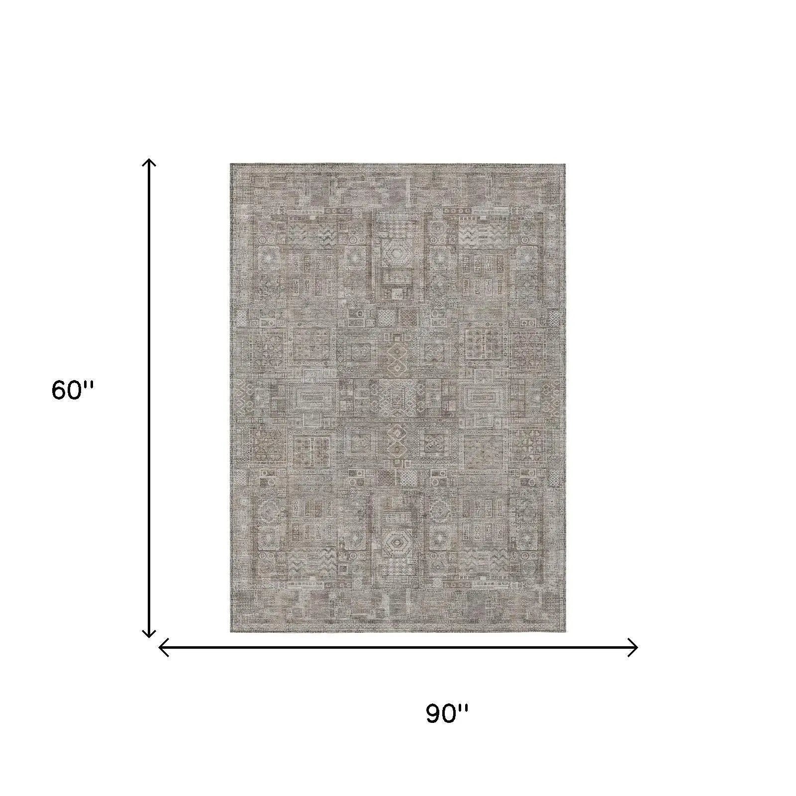 5' X 8' Brown And Silver Oriental Washable Indoor Outdoor Area Rug Homeroots Outdoor