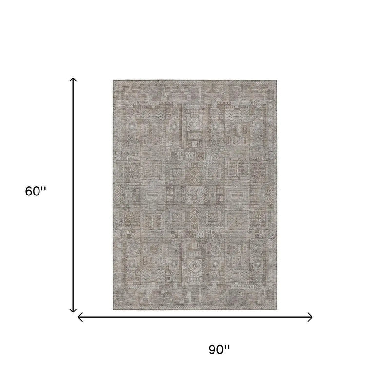 5' X 8' Brown And Silver Oriental Washable Indoor Outdoor Area Rug Homeroots Outdoor