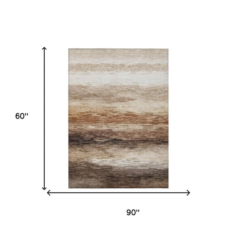 5' X 8' Brown And Silver Striped Washable Indoor Outdoor Area Rug Homeroots Outdoor
