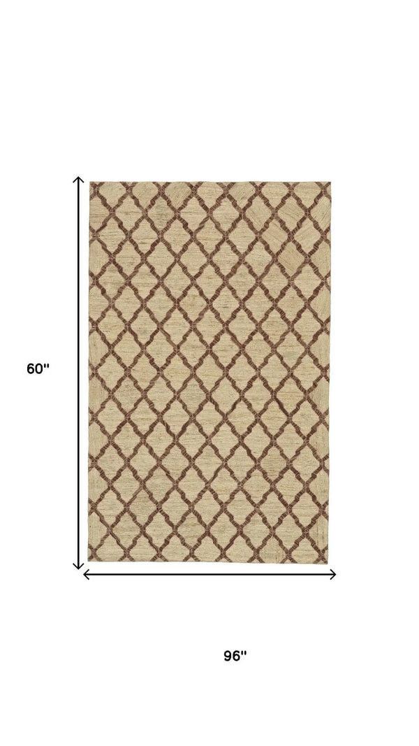 5' X 8' Brown And Tan Jute Floral Hand Woven Area Rug Homeroots Home Decor