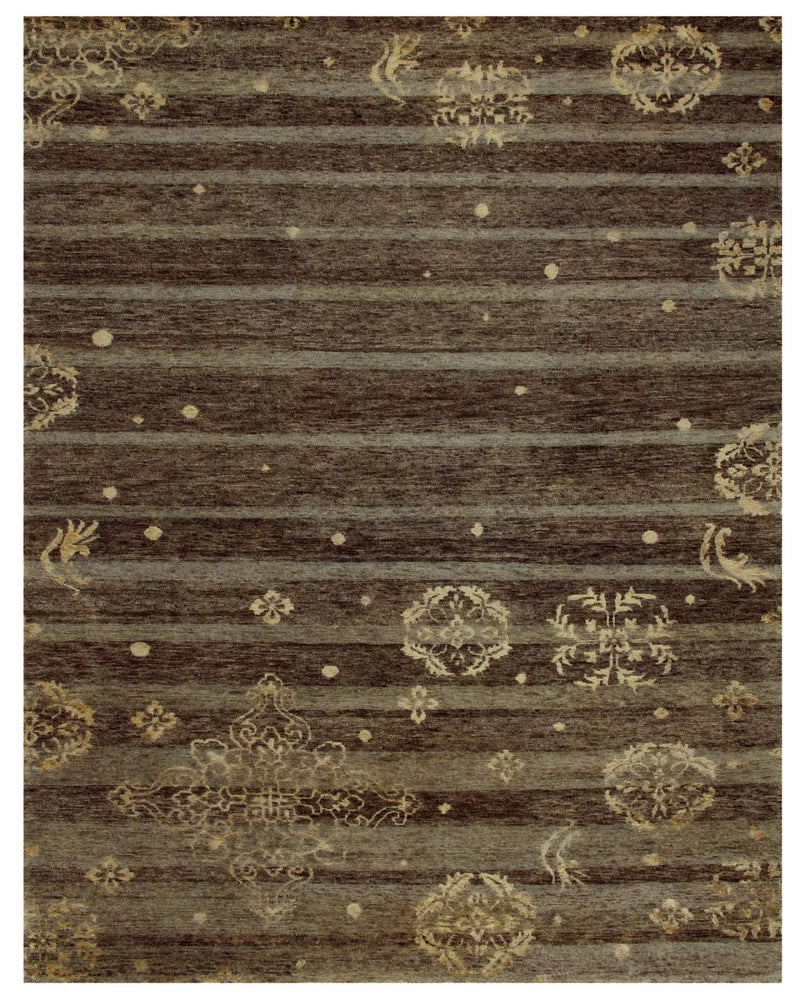 5' X 8' Brown And Tan Striped Hand Knotted Area Rug Homeroots Home Decor
